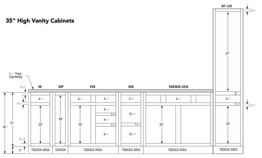 Aristokraft 35H vanity specifications