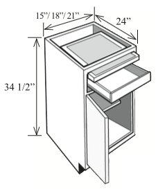 BC15: Kitchen Base Cabinet with Cutting Board, 15"w x 34 1/2"h x 24"d