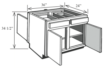 BI30: Kitchen Island Base Cabinet, 30"w x 34 1/2"h x 24"d